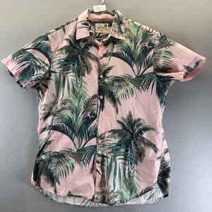 Bonobos Mens Slim Fit Short Sleeve Tropical Palm Tree Print Cotton Shirt Pink M